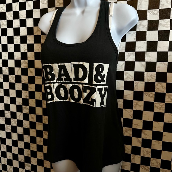 BAD & BOOZY RACER BACK Sleeves Tank Top. Drinking Top. Party Top. Size M - Picture 2 of 2